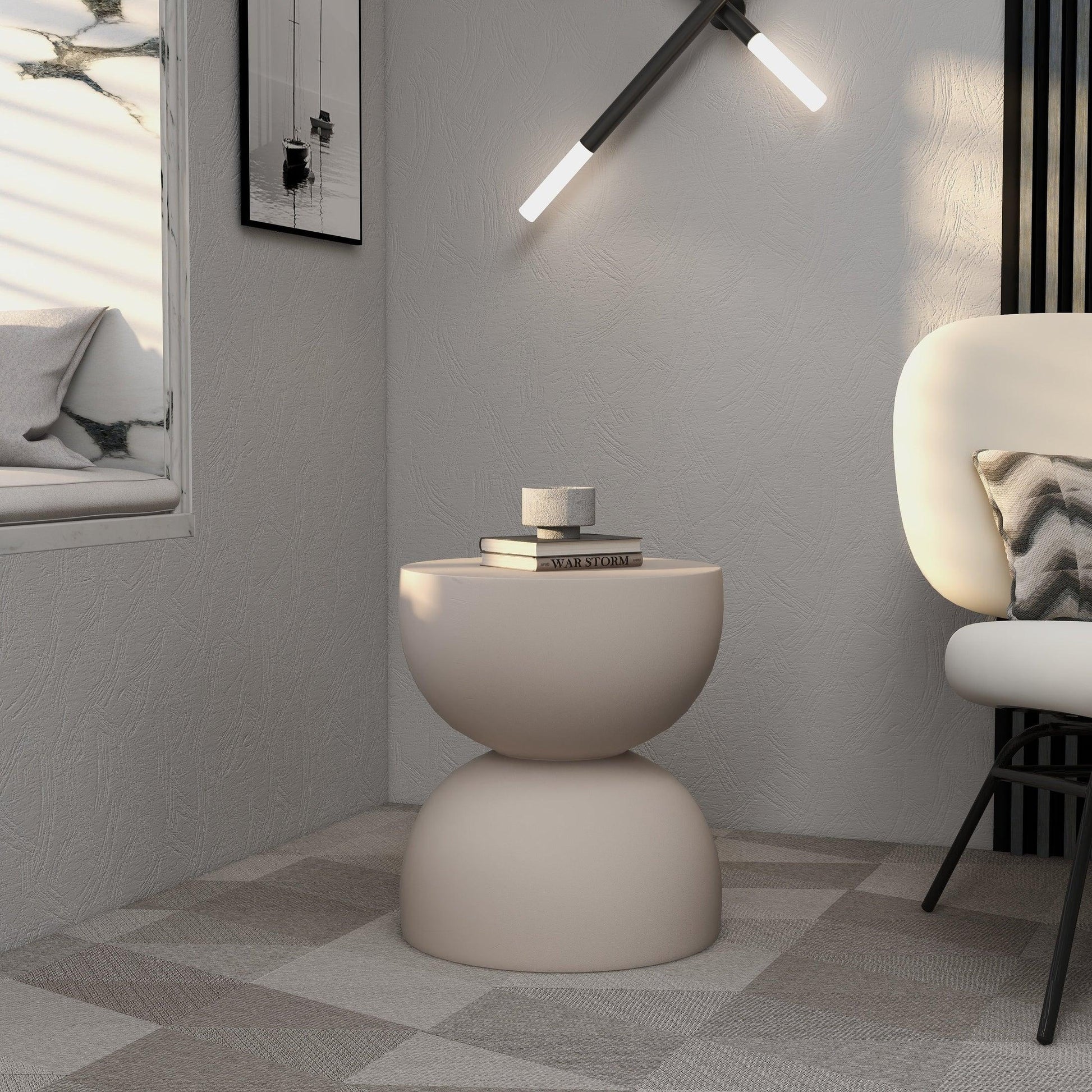 Sage Minimalist Side Table in Fiberstone Hourglass Design Accent Table - Elax Furniture