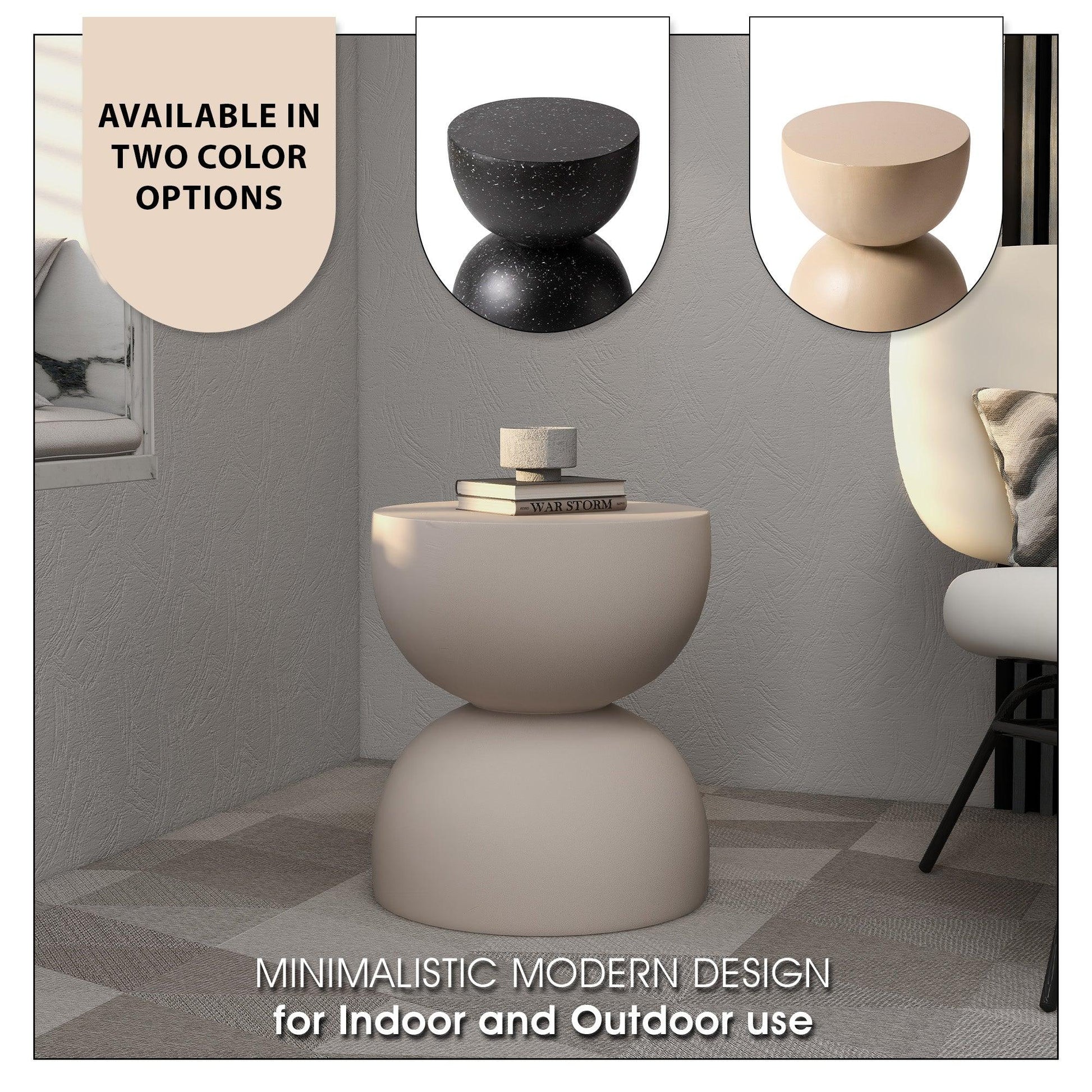 Sage Minimalist Side Table in Fiberstone Hourglass Design Accent Table - Elax Furniture