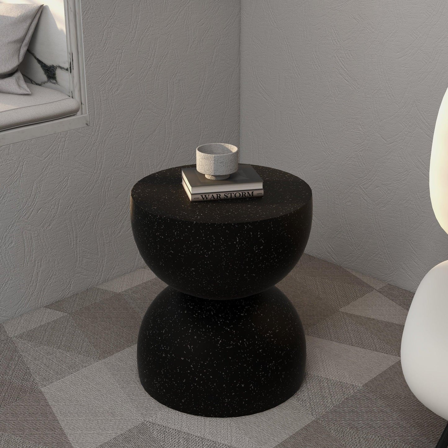 Sage Minimalist Side Table in Fiberstone Hourglass Design Accent Table - Elax Furniture