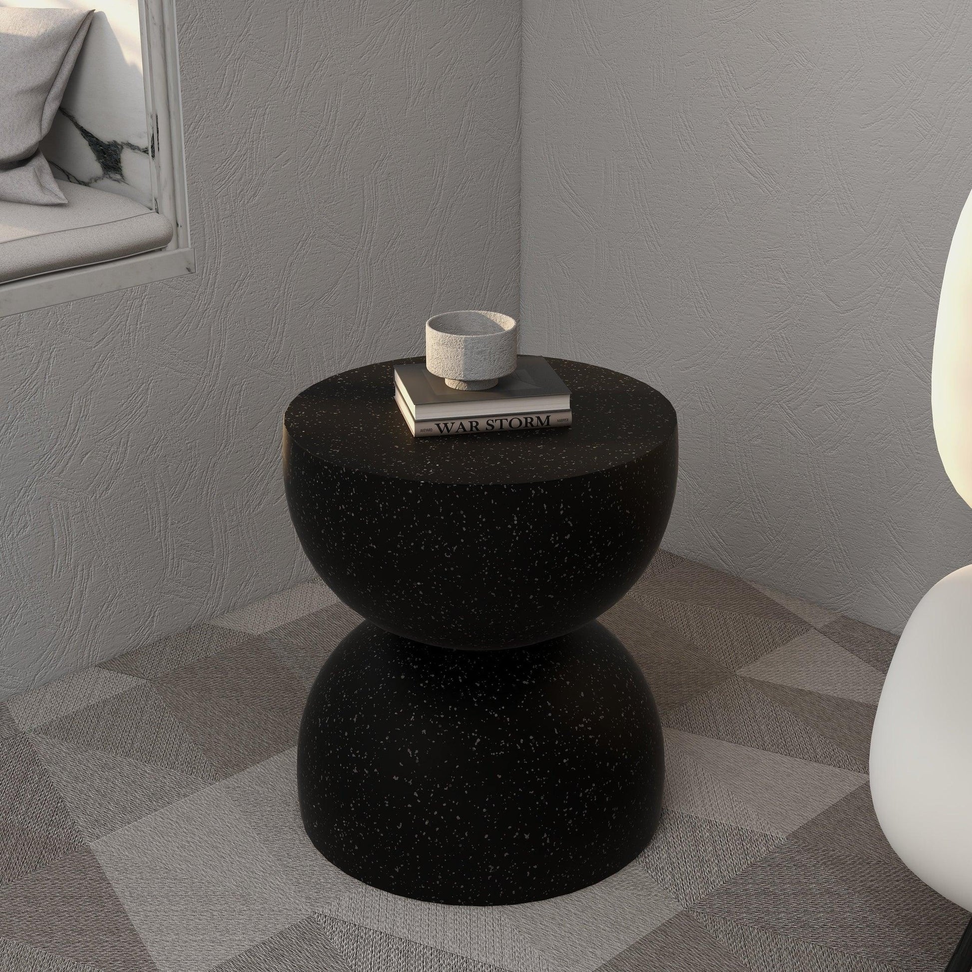 Sage Minimalist Side Table in Fiberstone Hourglass Design Accent Table - Elax Furniture