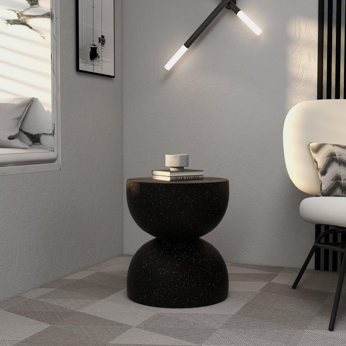 Sage Minimalist Side Table in Fiberstone Hourglass Design Accent Table - Elax Furniture