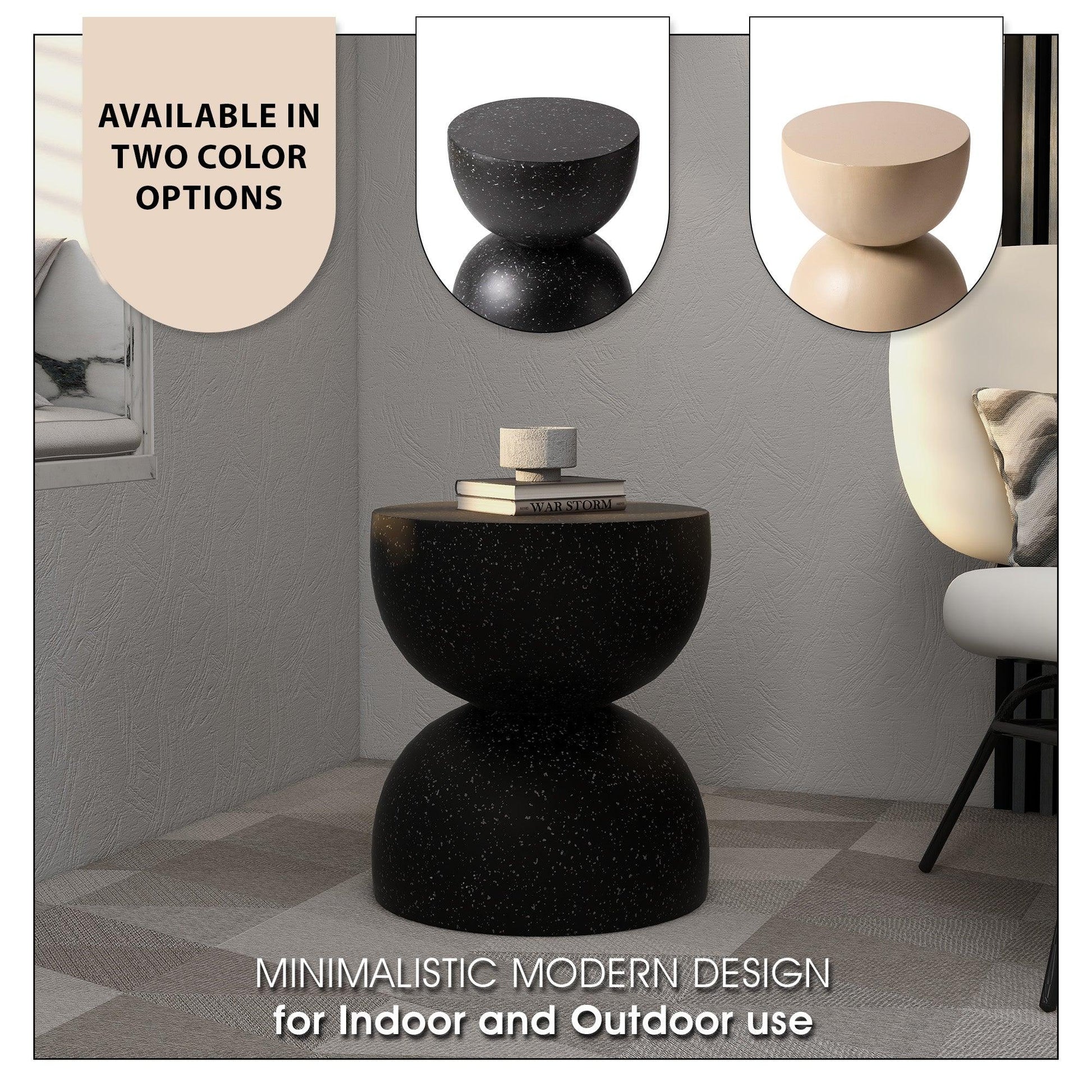 Sage Minimalist Side Table in Fiberstone Hourglass Design Accent Table - Elax Furniture