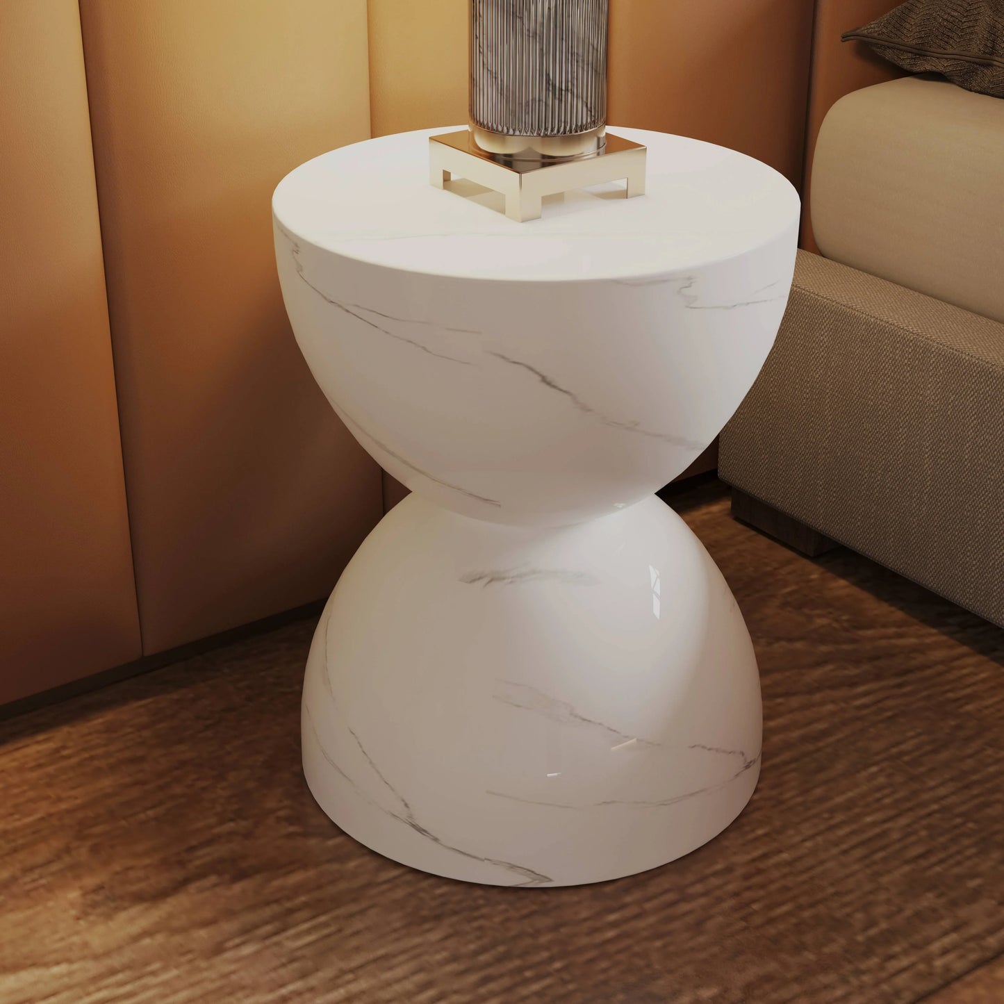 Sage Minimalist Side Table in Fiberstone Hourglass Design Accent Table - Elax Furniture