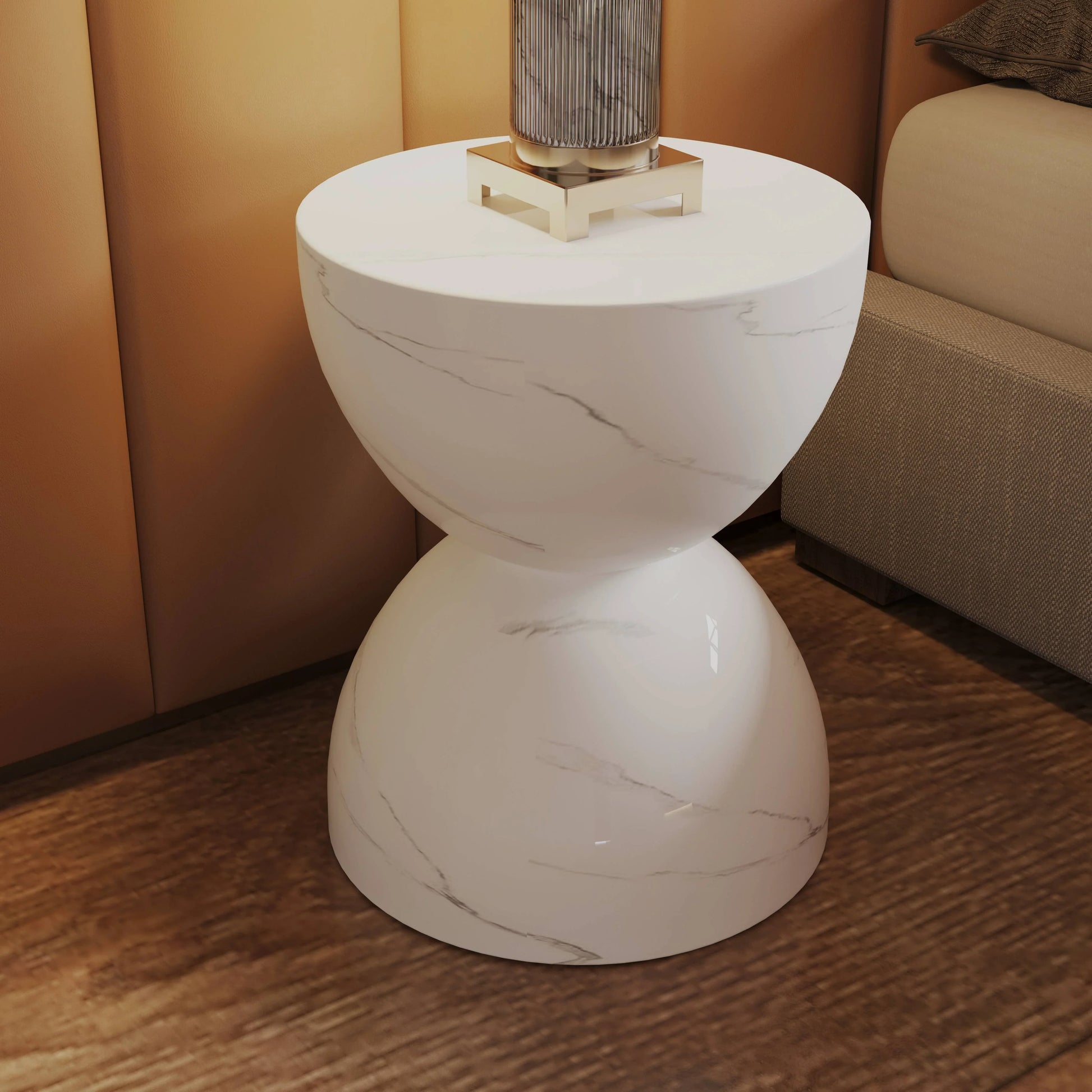 Sage Minimalist Side Table in Fiberstone Hourglass Design Accent Table - Elax Furniture
