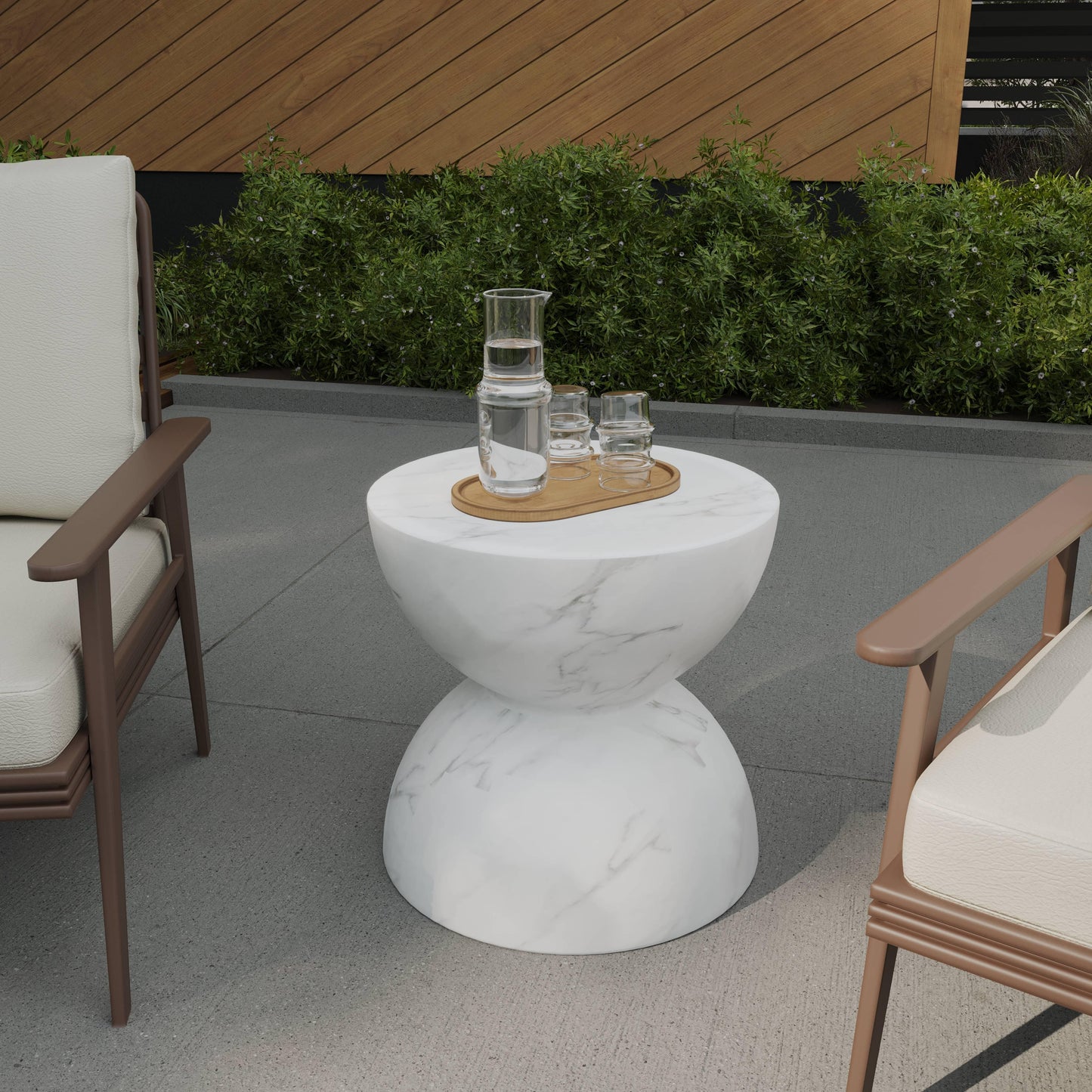 Sage Minimalist Side Table in Fiberstone Hourglass Design Accent Table - Elax Furniture