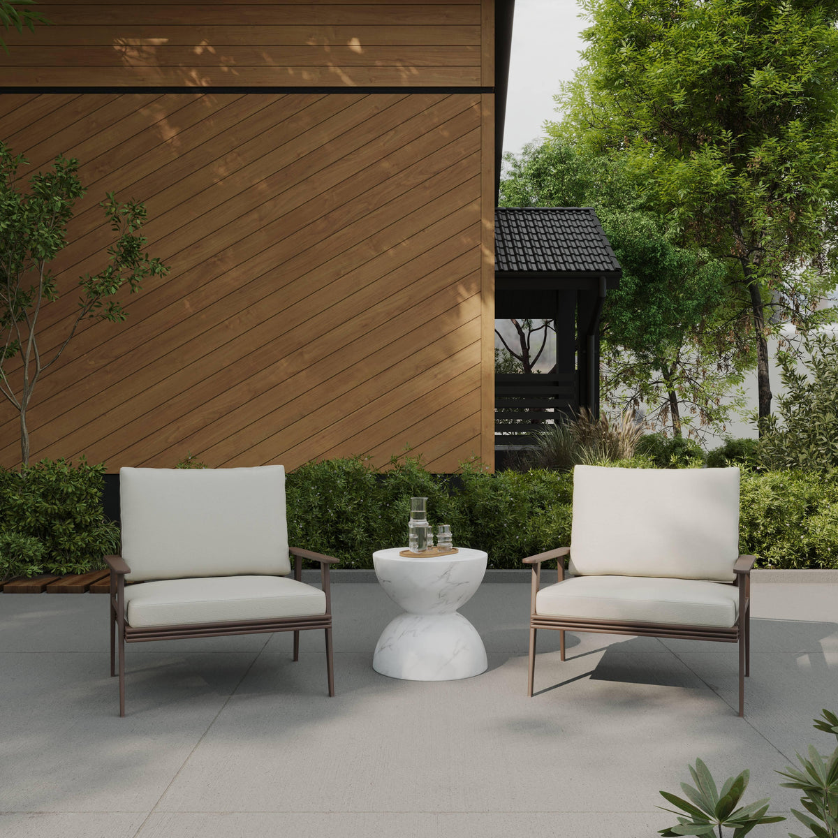 Sage Minimalist Side Table in Fiberstone Hourglass Design Accent Table - Elax Furniture