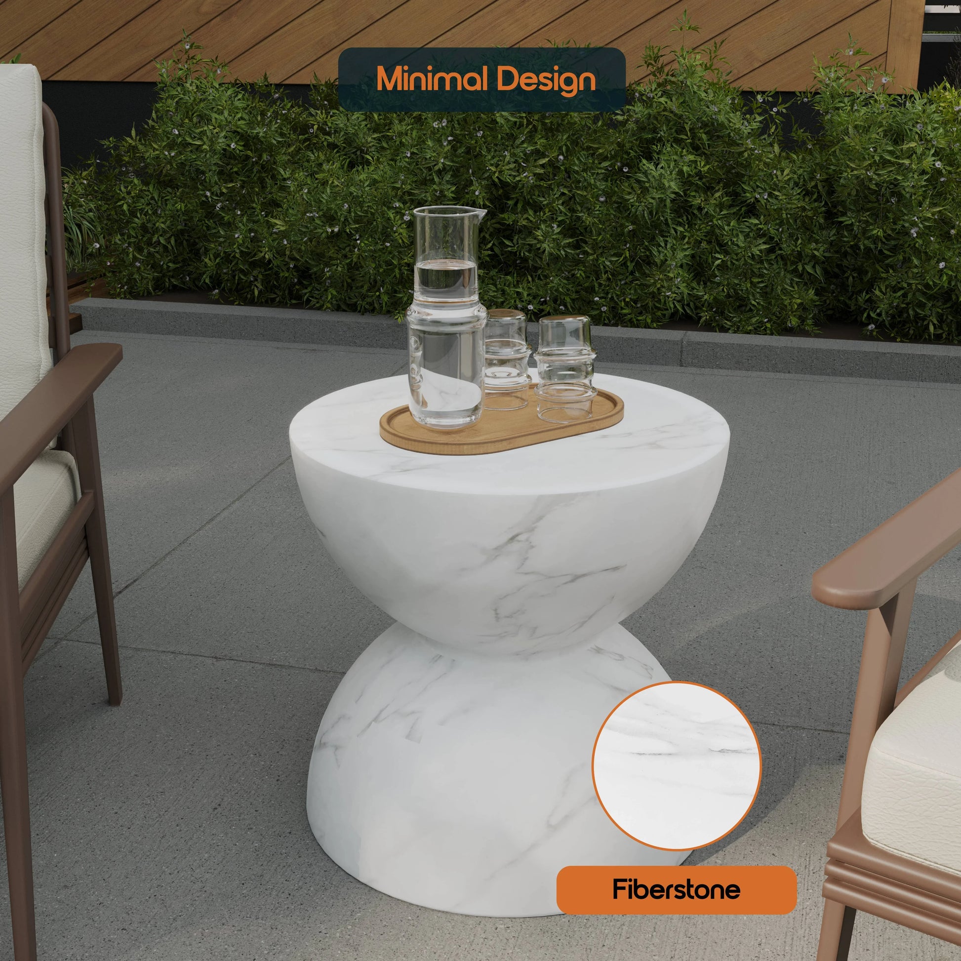 Sage Minimalist Side Table in Fiberstone Hourglass Design Accent Table - Elax Furniture