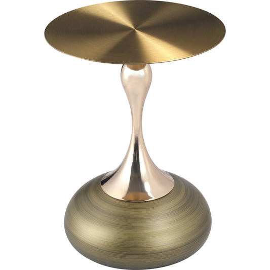 Savoy Wide Side Table with Gold Stainless Steel Top Round Accent Table and Elegant Pedestal Base - Elax Furniture