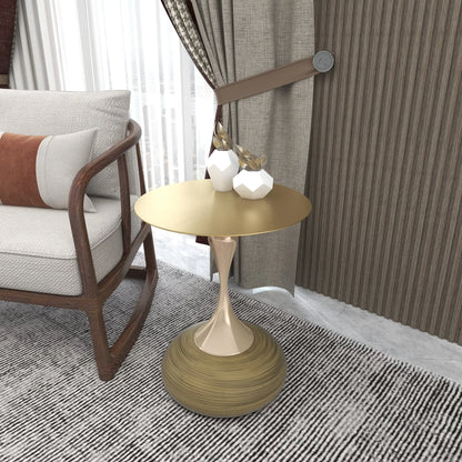 Savoy Wide Side Table with Gold Stainless Steel Top Round Accent Table and Elegant Pedestal Base - Elax Furniture