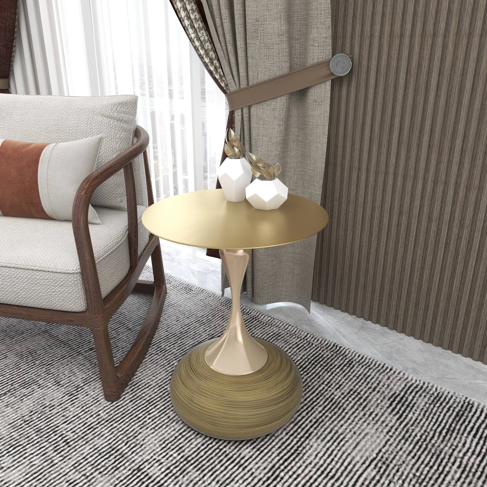 Savoy Wide Side Table with Gold Stainless Steel Top Round Accent Table and Elegant Pedestal Base - Elax Furniture