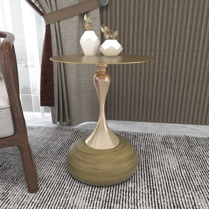 Savoy Wide Side Table with Gold Stainless Steel Top Round Accent Table and Elegant Pedestal Base - Elax Furniture