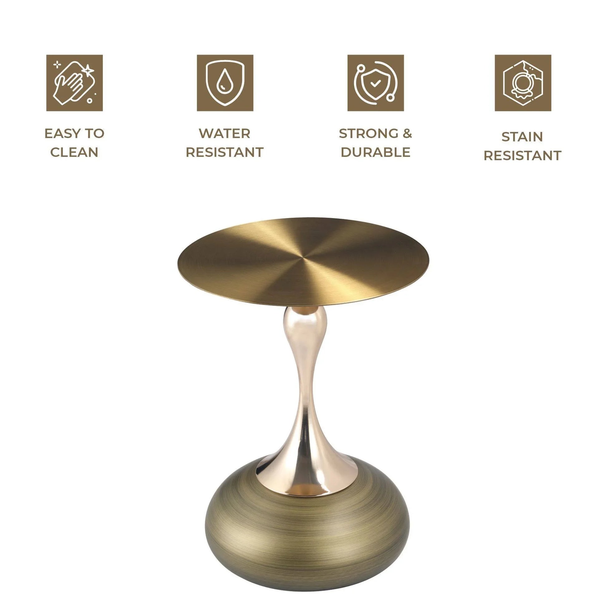 Savoy Wide Side Table with Gold Stainless Steel Top Round Accent Table and Elegant Pedestal Base - Elax Furniture