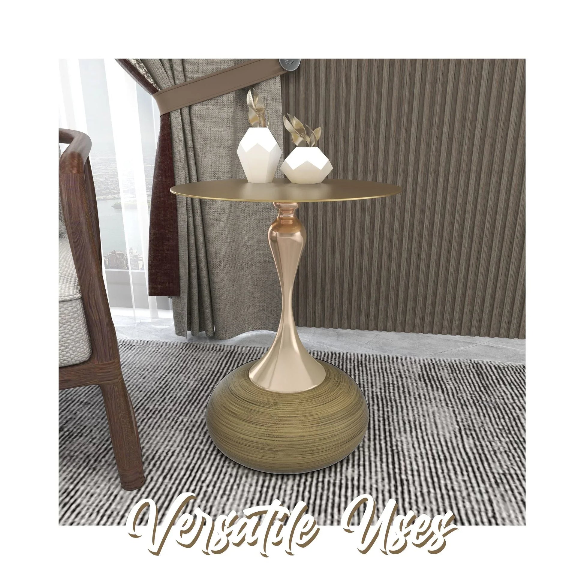 Savoy Wide Side Table with Gold Stainless Steel Top Round Accent Table and Elegant Pedestal Base - Elax Furniture