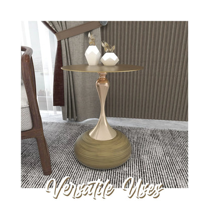 Savoy Wide Side Table with Gold Stainless Steel Top Round Accent Table and Elegant Pedestal Base - Elax Furniture