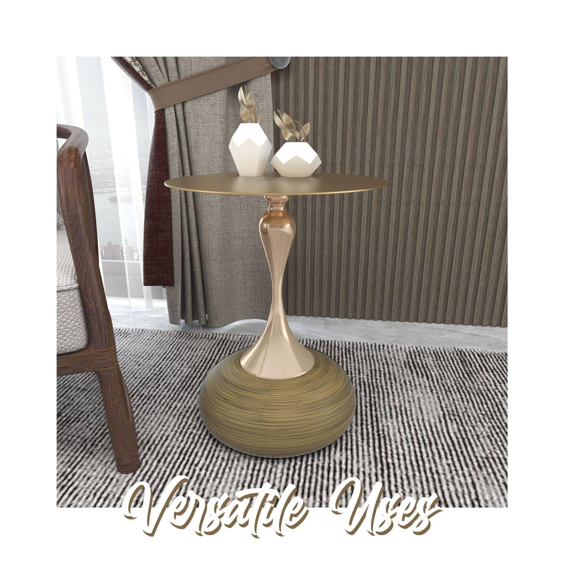 Savoy Wide Side Table with Gold Stainless Steel Top Round Accent Table and Elegant Pedestal Base - Elax Furniture