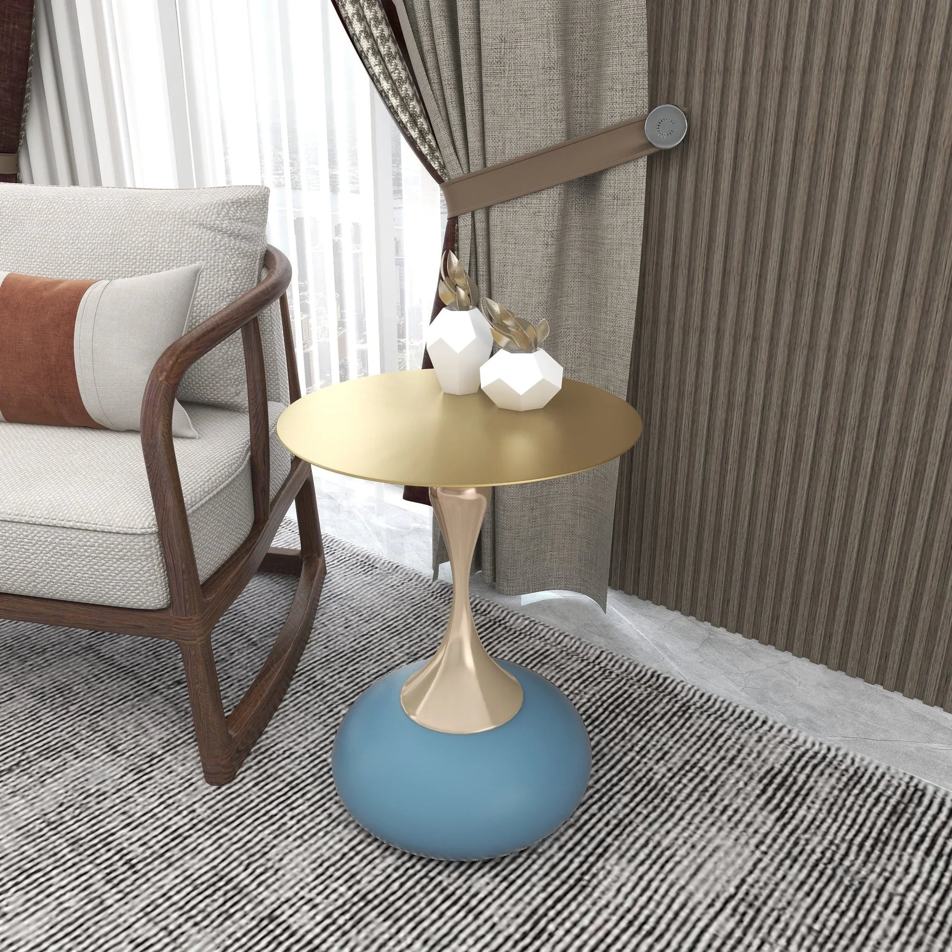 Savoy Wide Side Table with Gold Stainless Steel Top Round Accent Table and Elegant Pedestal Base - Elax Furniture