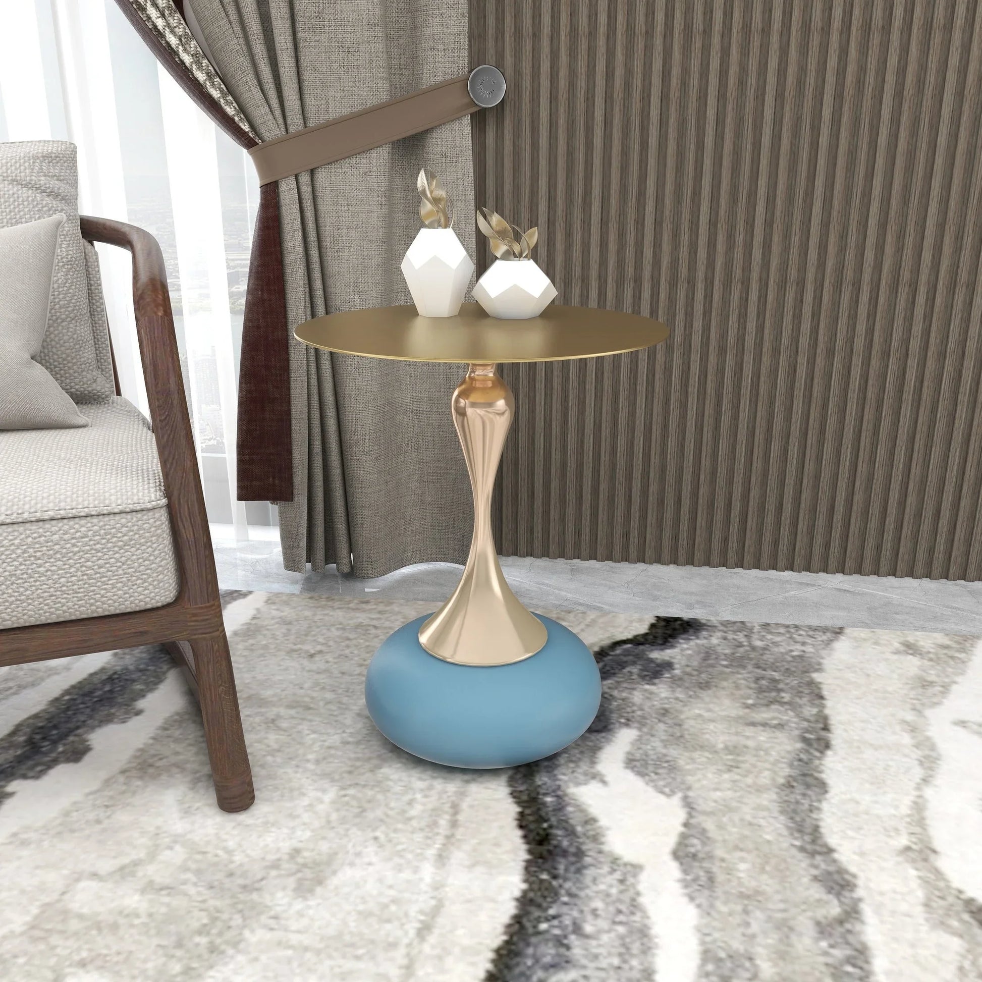 Savoy Wide Side Table with Stainless Steel Top Round Accent Table and Elegant Pedestal Base - Elax Furniture