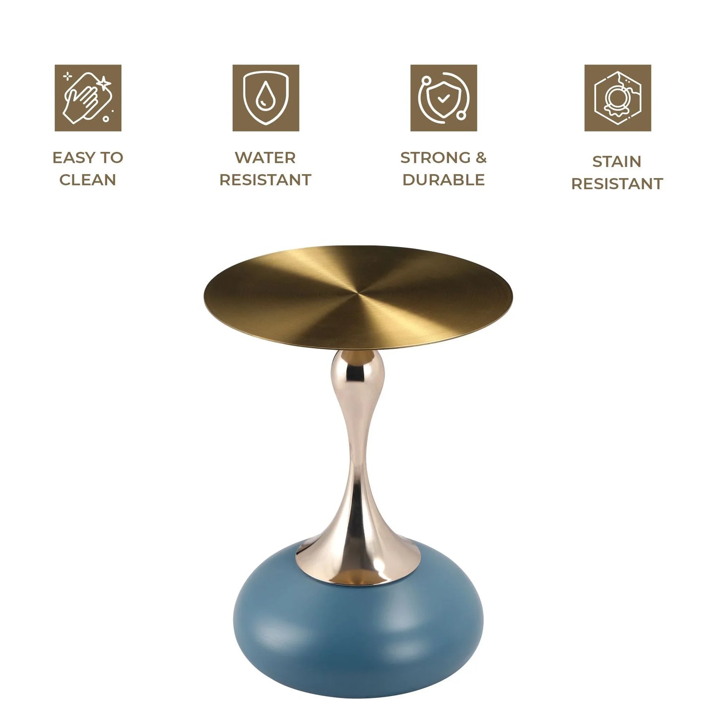 Savoy Wide Side Table with Gold Stainless Steel Top Round Accent Table and Elegant Pedestal Base - Elax Furniture