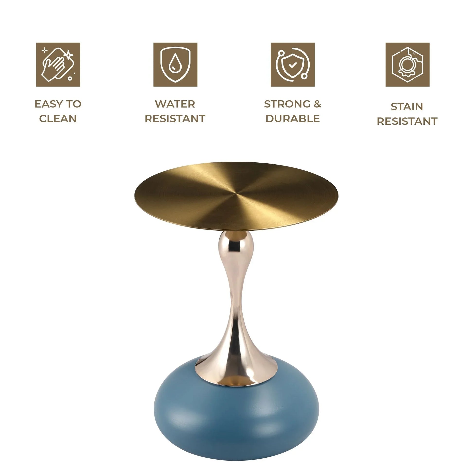 Savoy Wide Side Table with Gold Stainless Steel Top Round Accent Table and Elegant Pedestal Base - Elax Furniture