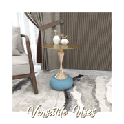 Savoy Wide Side Table with Gold Stainless Steel Top Round Accent Table and Elegant Pedestal Base - Elax Furniture