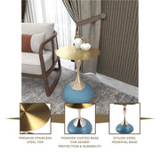 Savoy Wide Side Table with Gold Stainless Steel Top Round Accent Table and Elegant Pedestal Base - Elax Furniture
