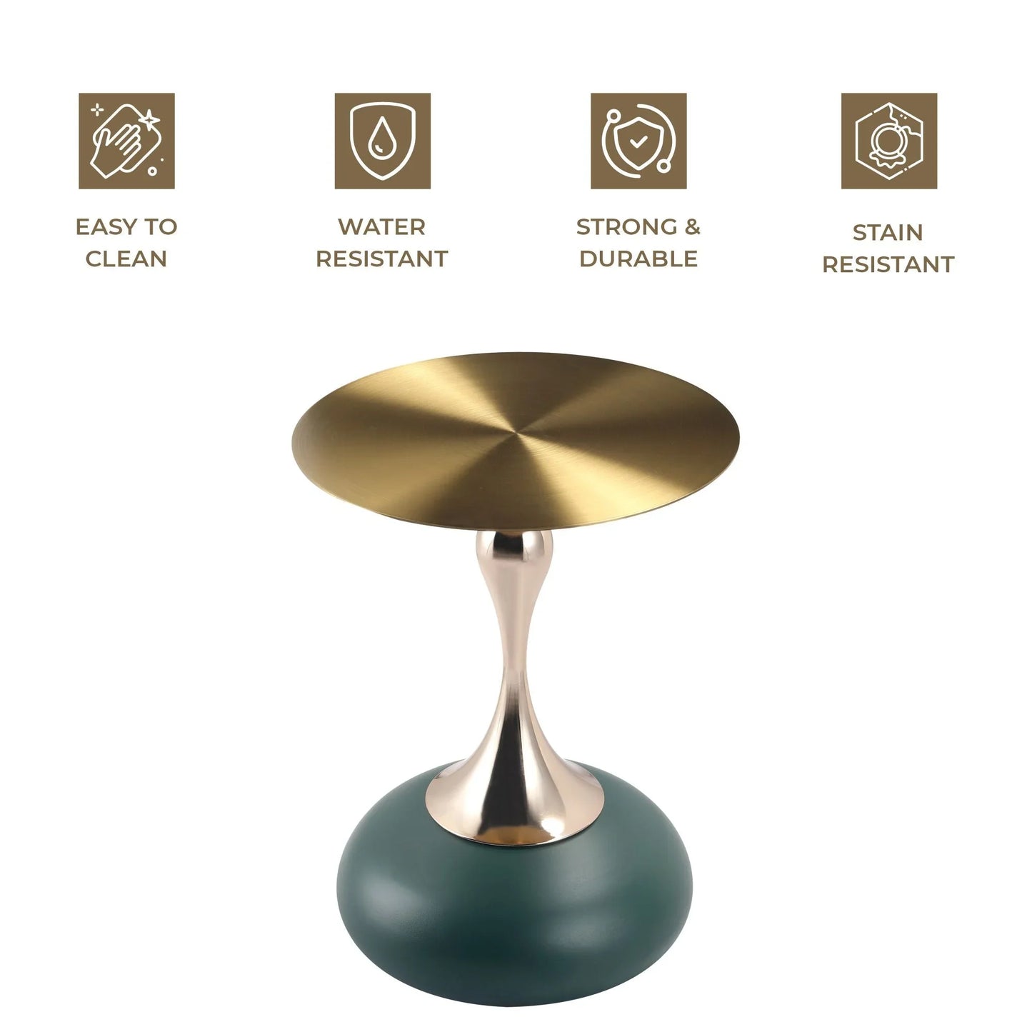 Savoy Wide Side Table with Gold Stainless Steel Top Round Accent Table and Elegant Pedestal Base - Elax Furniture