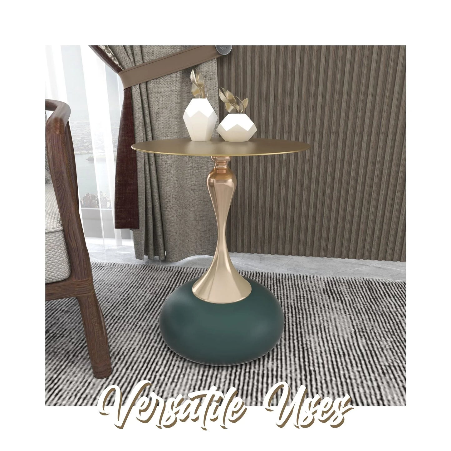 Savoy Wide Side Table with Gold Stainless Steel Top Round Accent Table and Elegant Pedestal Base - Elax Furniture