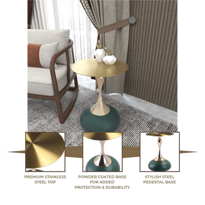 Savoy Wide Side Table with Gold Stainless Steel Top Round Accent Table and Elegant Pedestal Base - Elax Furniture