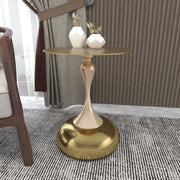 Savoy Wide Side Table with Gold Stainless Steel Top Round Accent Table and Elegant Pedestal Base - Elax Furniture