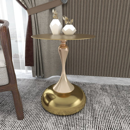Savoy Wide Side Table with Gold Stainless Steel Top Round Accent Table and Elegant Pedestal Base - Elax Furniture