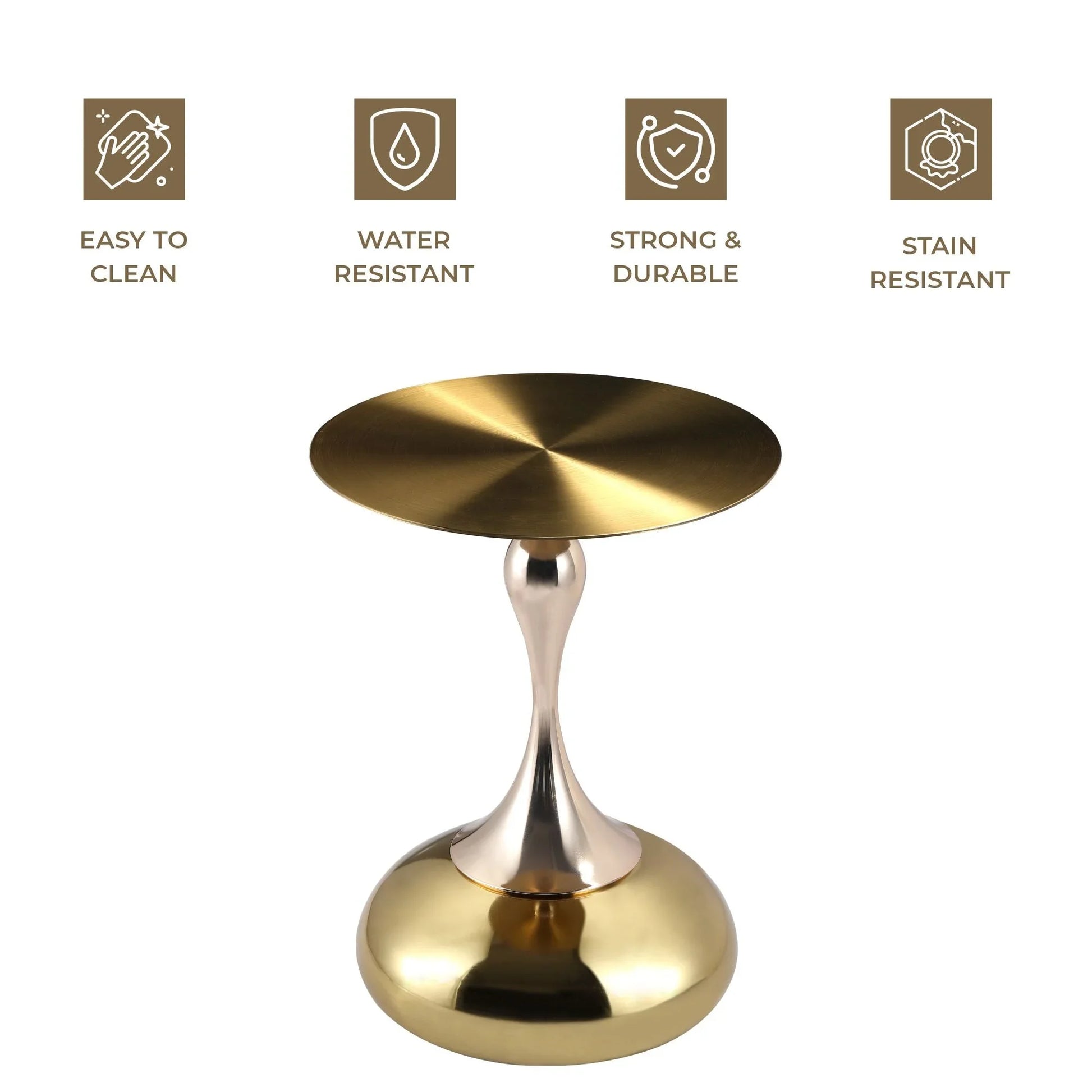 Savoy Wide Side Table with Gold Stainless Steel Top Round Accent Table and Elegant Pedestal Base - Elax Furniture