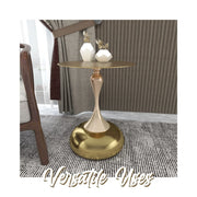 Savoy Wide Side Table with Gold Stainless Steel Top Round Accent Table and Elegant Pedestal Base - Elax Furniture