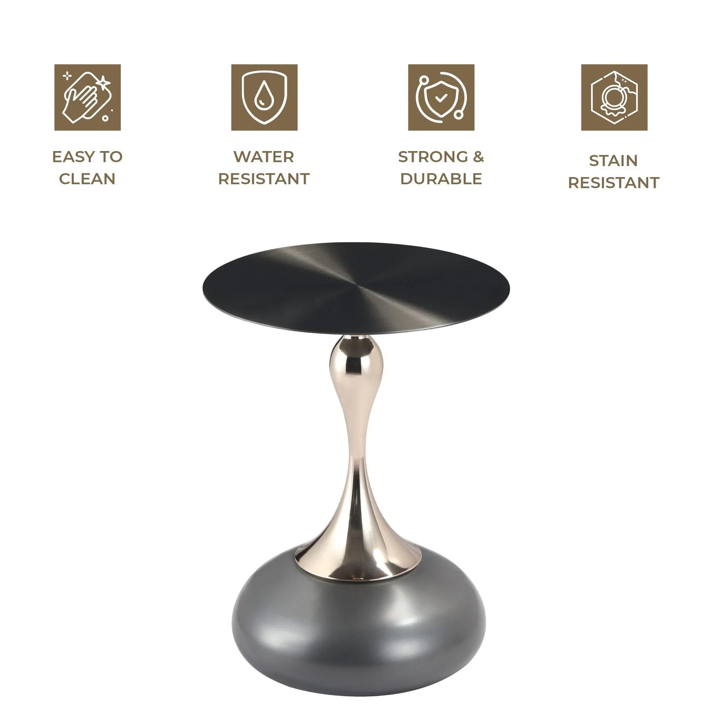 Savoy Wide Side Table with Stainless Steel Top Round Accent Table and Elegant Pedestal Base - Elax Furniture