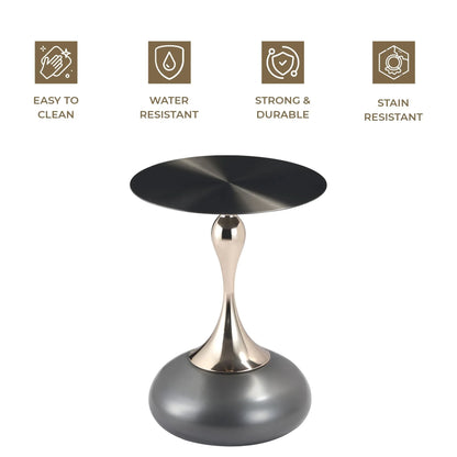 Savoy Wide Side Table with Stainless Steel Top Round Accent Table and Elegant Pedestal Base - Elax Furniture