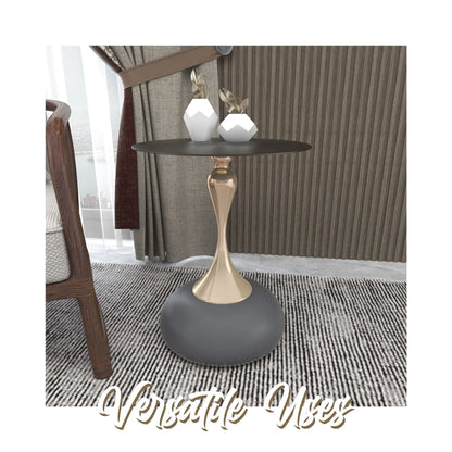 Savoy Wide Side Table with Stainless Steel Top Round Accent Table and Elegant Pedestal Base - Elax Furniture