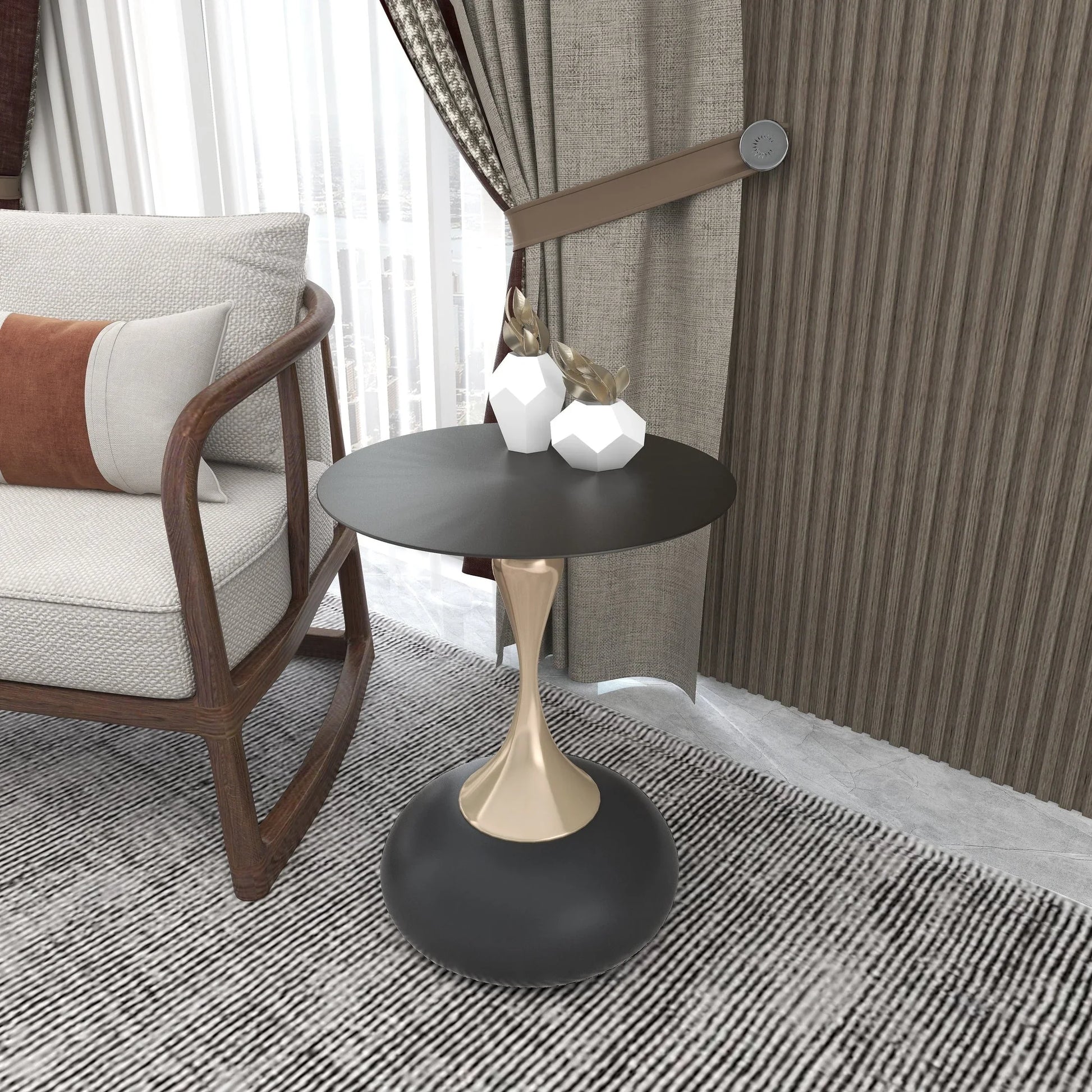 Savoy Wide Side Table with Stainless Steel Top Round Accent Table and Elegant Pedestal Base - Elax Furniture