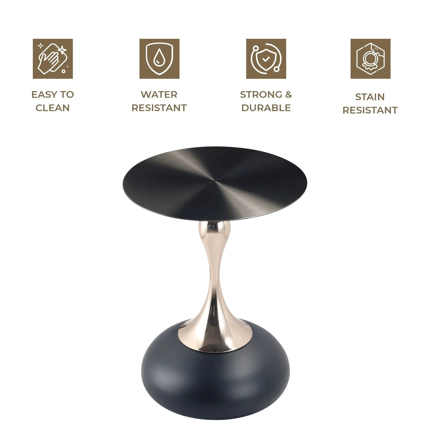 Savoy Wide Side Table with Stainless Steel Top Round Accent Table and Elegant Pedestal Base - Elax Furniture