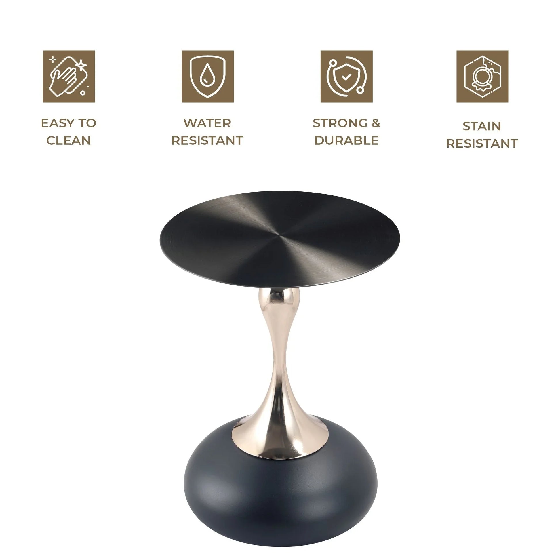 Savoy Wide Side Table with Stainless Steel Top Round Accent Table and Elegant Pedestal Base - Elax Furniture
