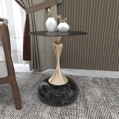 Savoy Wide Side Table with Stainless Steel Top Round Accent Table and Elegant Pedestal Base - Elax Furniture