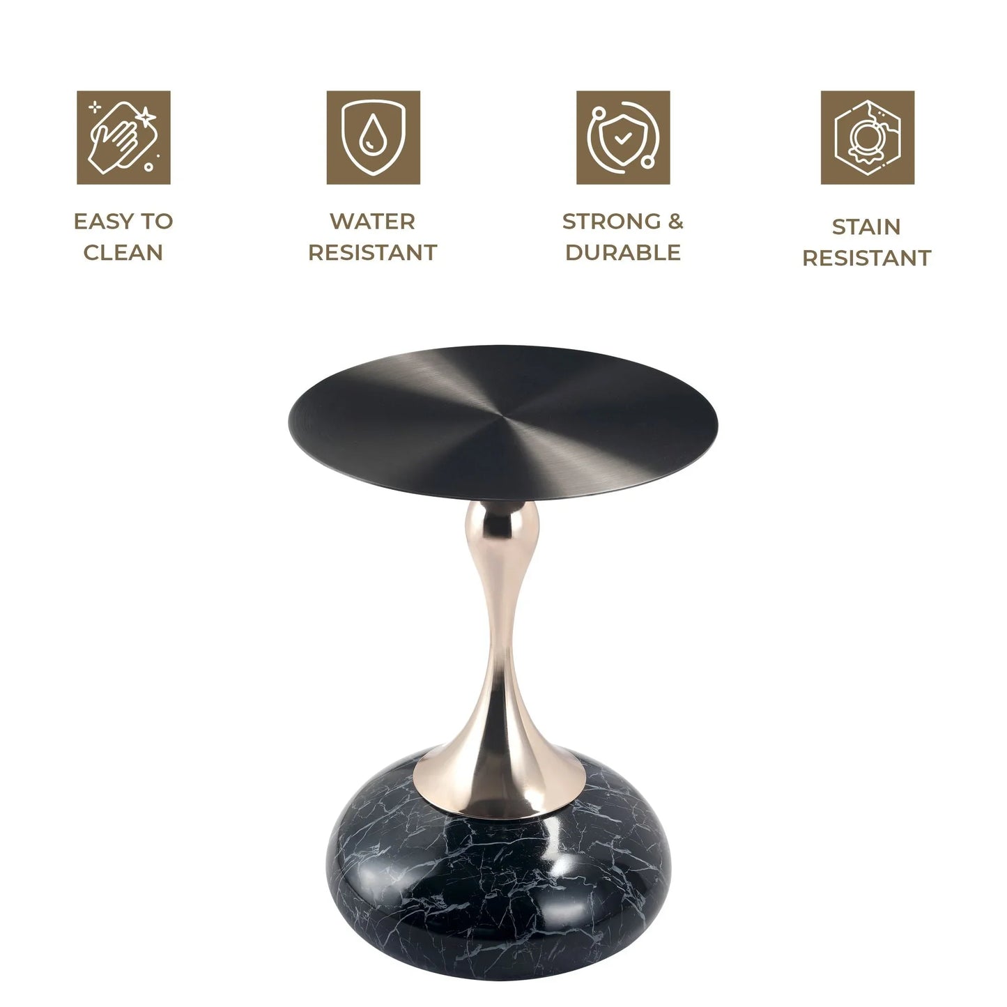 Savoy Wide Side Table with Stainless Steel Top Round Accent Table and Elegant Pedestal Base - Elax Furniture