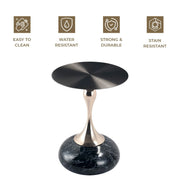 Savoy Wide Side Table with Stainless Steel Top Round Accent Table and Elegant Pedestal Base - Elax Furniture
