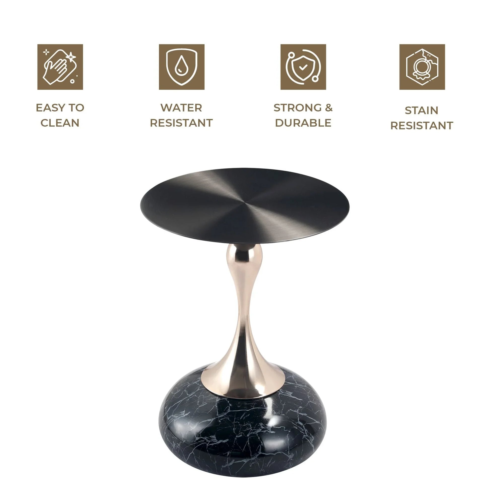 Savoy Wide Side Table with Stainless Steel Top Round Accent Table and Elegant Pedestal Base - Elax Furniture