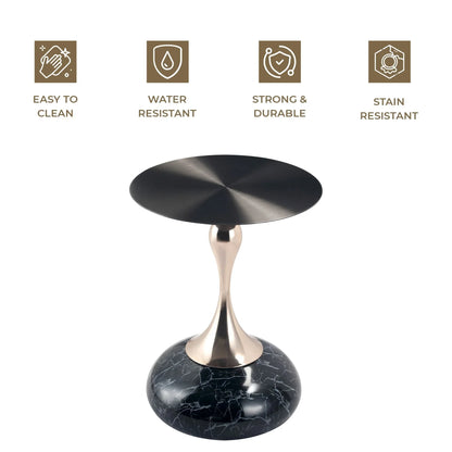 Savoy Wide Side Table with Stainless Steel Top Round Accent Table and Elegant Pedestal Base - Elax Furniture