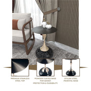 Savoy Wide Side Table with Stainless Steel Top Round Accent Table and Elegant Pedestal Base - Elax Furniture