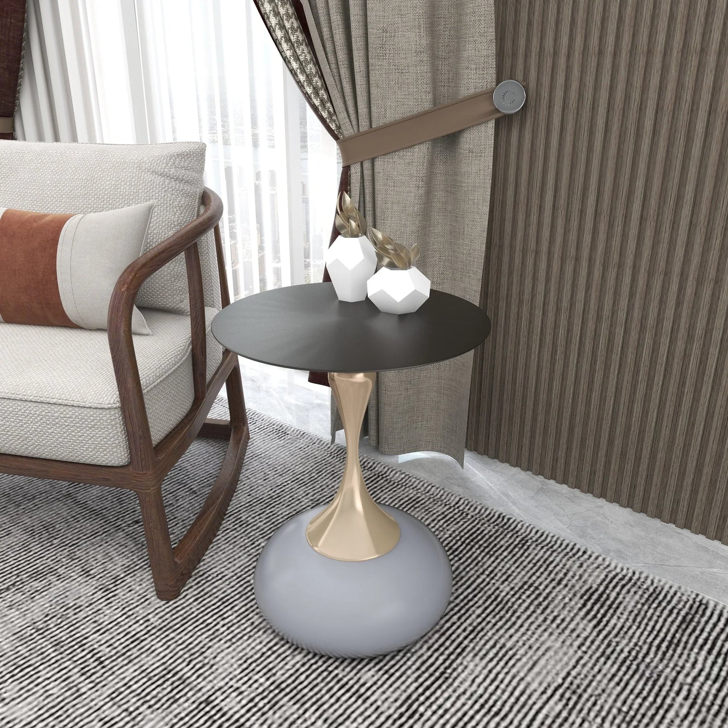 Savoy Wide Side Table with Stainless Steel Top Round Accent Table and Elegant Pedestal Base - Elax Furniture