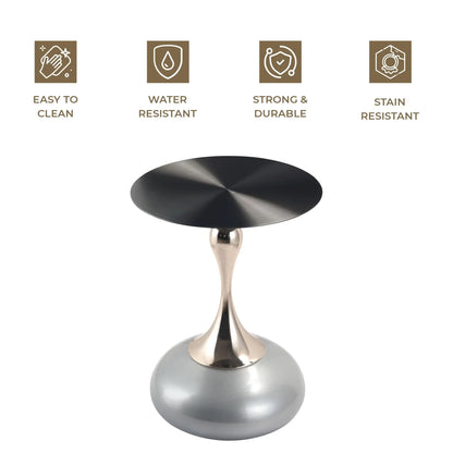 Savoy Wide Side Table with Stainless Steel Top Round Accent Table and Elegant Pedestal Base - Elax Furniture