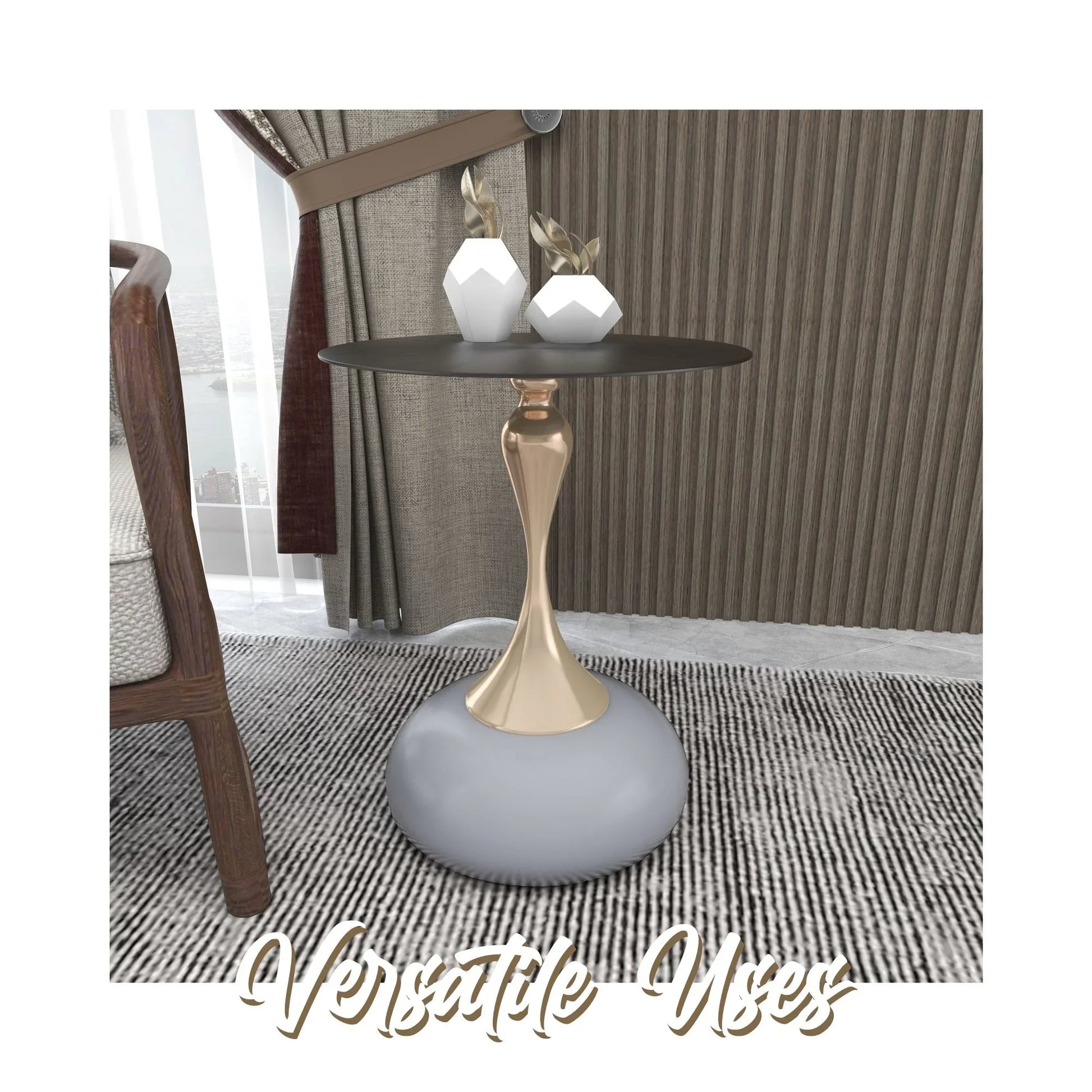 Savoy Wide Side Table with Stainless Steel Top Round Accent Table and Elegant Pedestal Base - Elax Furniture