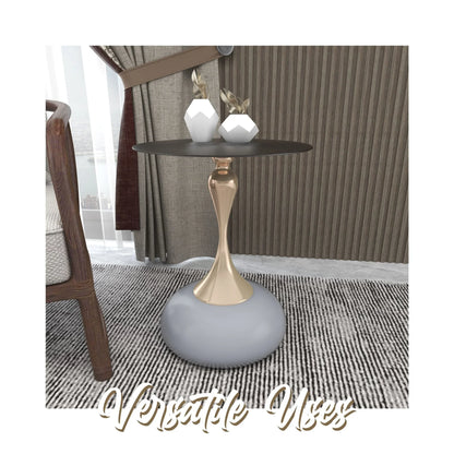 Savoy Wide Side Table with Stainless Steel Top Round Accent Table and Elegant Pedestal Base - Elax Furniture