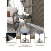 Savoy Wide Side Table with Stainless Steel Top Round Accent Table and Elegant Pedestal Base - Elax Furniture