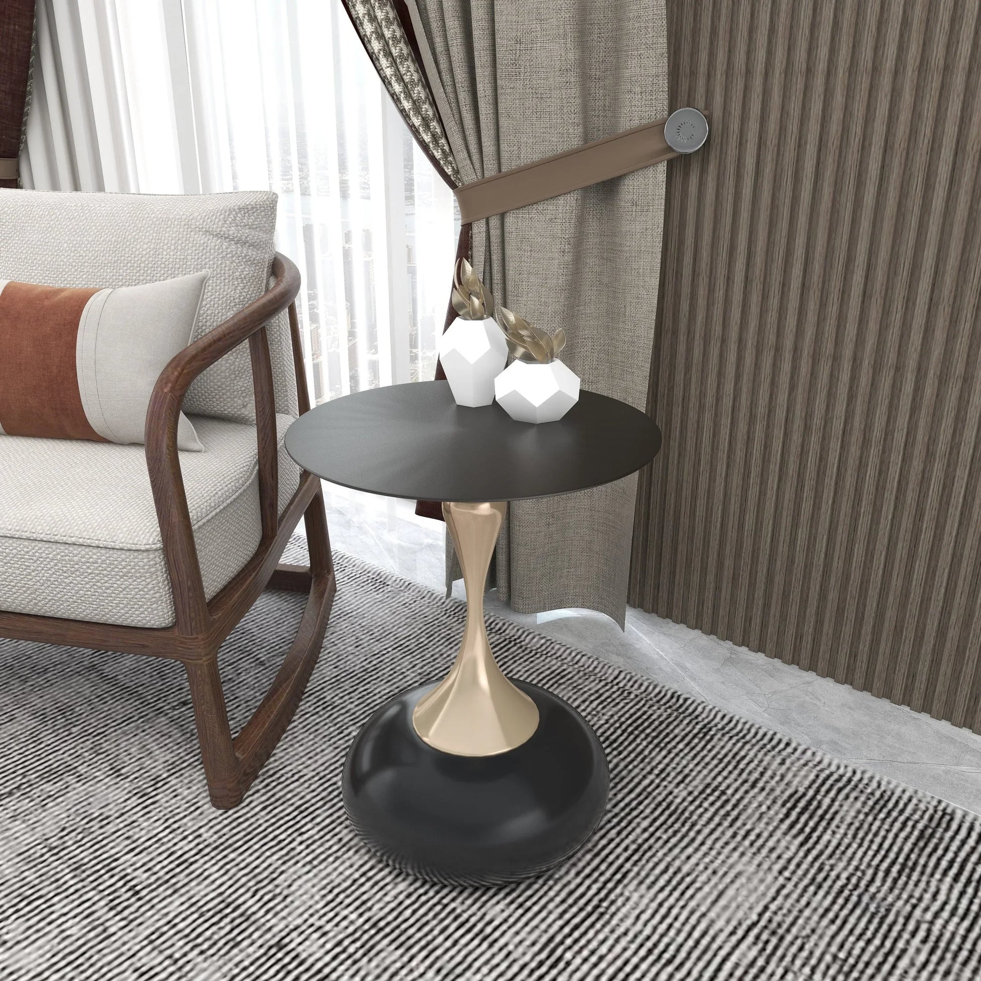 Savoy Wide Side Table with Stainless Steel Top Round Accent Table and Elegant Pedestal Base - Elax Furniture